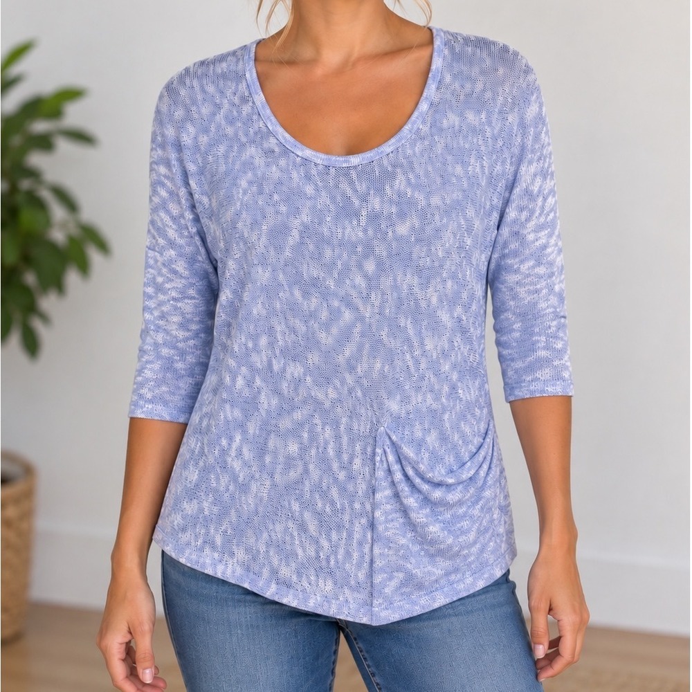 Periwinkle Blue Marled Knit Scoop Neck Tunic Top - Womens Small - Pocket Accent